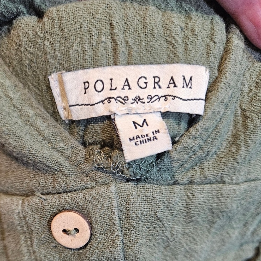 Polagram Women's Sz M Sage Green Organic Cotton Wide Leg Jumpsuit #401 - Picture 3 of 6